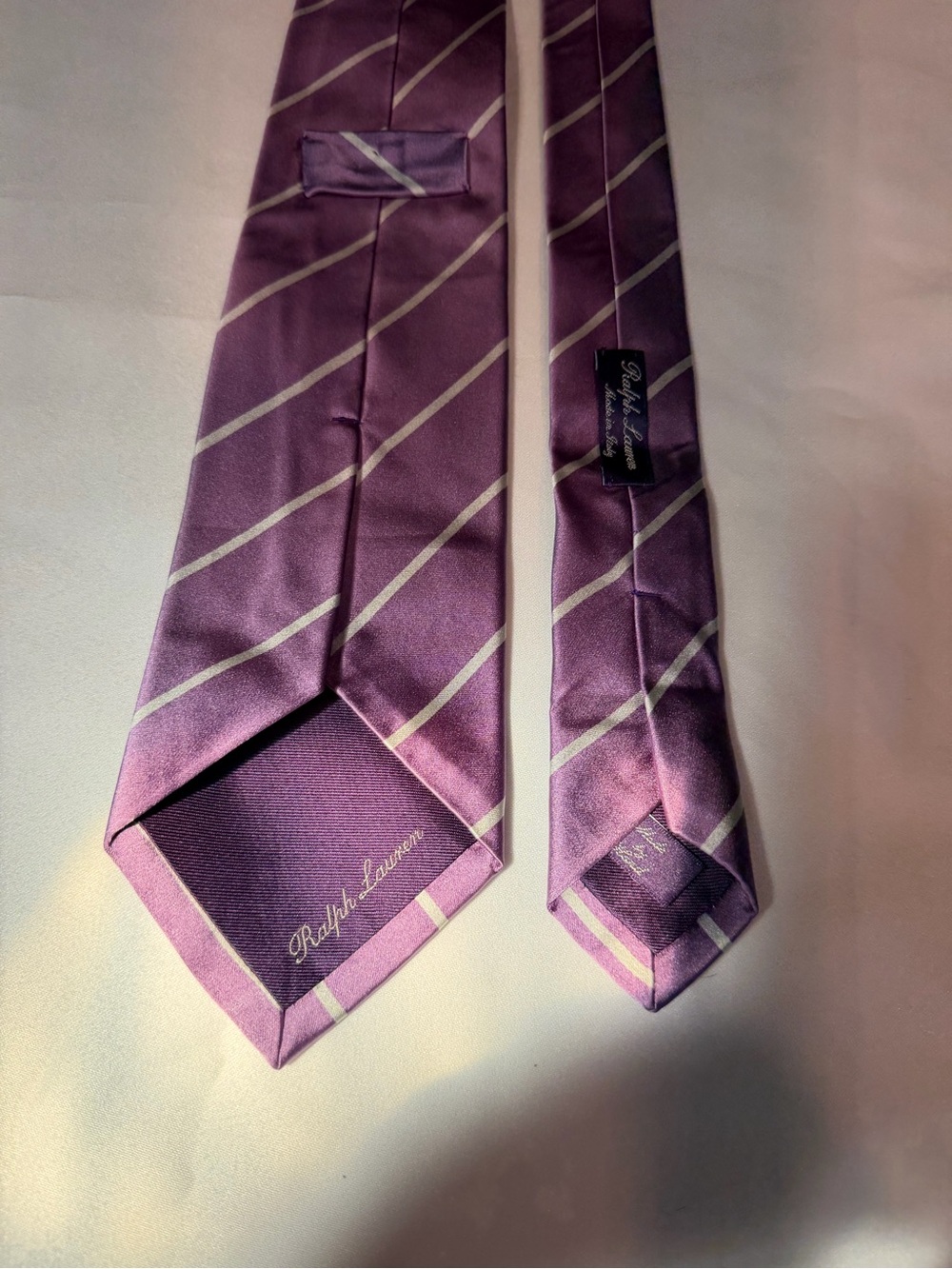 Ralph Lauren Purple Label Tie Mens Purple 100% Silk Made In Italy Striped Neckti